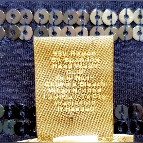 Ann Taylor Petites, Fitted, Blue Sequin, Scoop Neck Top, Size Med/Petite - Picture 6 of 7